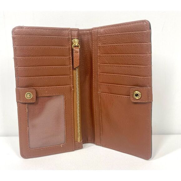 Fossil LOGAN Bifold Black Stripe Long Snap Button Wallet Brown Accent NWOT - Picture 3 of 3